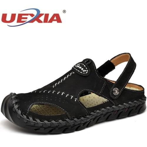 New Big Size 38-48 Leather Men Sandals Summer Quality Beach Slippers Casual Sneakers Outdoor Roman Beach Shoes Handmade Hollow