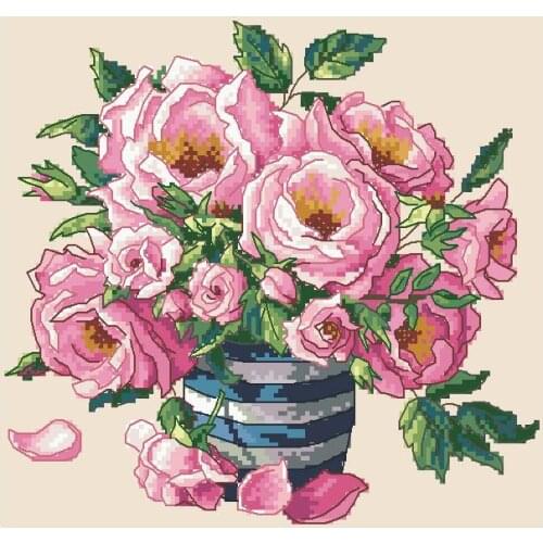 TOP Counted Cross Stitch Kit Roses in Striped Vase Pink Rose Bouquet Flower Flowers DIM 03234 3234