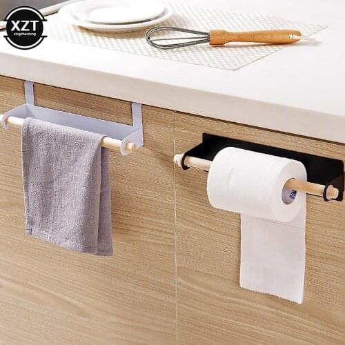 Bathroom Wood Towel Hanger Rack Bar Kitchen Cabinet Cling Film Rag Hanging Toilet Roll Paper Holder Shelf Wall Shelf Organizer