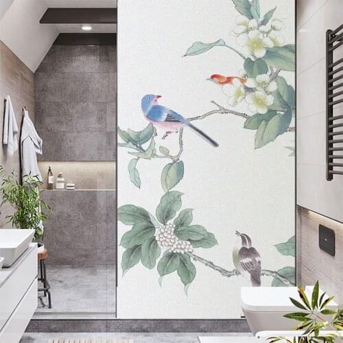 Window Film Privacy Flowers And Birds Non Glue Frosted Glass Sticker Sun Protection Heat Control Window Coverings for Homedecor