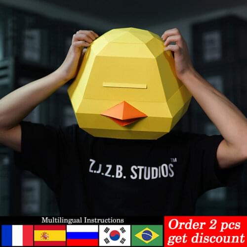 Pre-cut Yellow Chicke Penguin Mask Headgear Paper Model,3D Papercraft,Party Cosplay Prop,Handmade DIY Adult Craft Toy RTY122