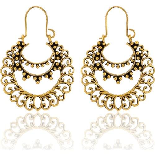 Tocona Court Style Retro Openwork Mandala Flower Earrings for Women 2020 Statement Jewelry Indian Earrings Gold Silver Color
