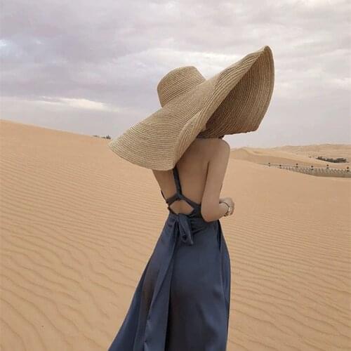 Super Bigger Brim Straw Hats For Women Outdoor Beach Summer Sun UV Protection Cap Foldable 25cm Wide Vacation Women‘s Hats
