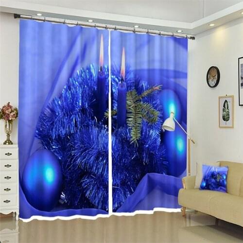 Blue Christmas ball 3d Digital Printing Stereo Cutoff Curtains Custom size High Precision Door curtain Drapes Rideaux