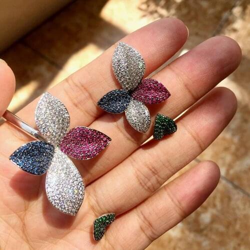 Newness Luxury Flower Leaf Micro Cubic Zirconia Pave Women Engagement Party Gift Bracelets Bangle And Ring Set