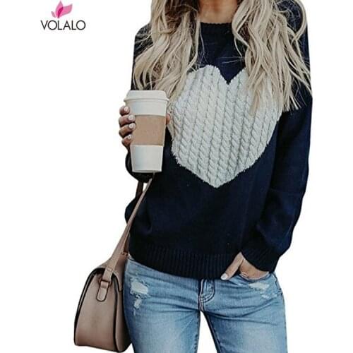 2020 Spring Winter Women Sweaters Heart Pattern Printed Long Sleeve Tops O-Neck Lovely Pullovers Knitted Loose Sweaters Tops