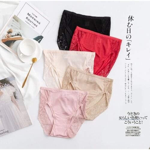 Natural Silk Womens Underwear High-rise Silk Briefs Seamless Silk Lace Underwear Breathable Womens Panties Cover Hip Lingerie