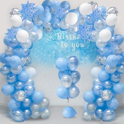 119pcs Blue White Silver Latex Balloon Garland Arch Kit Snowflake Birthday Christmas Winter Mall Home Party Background Decor