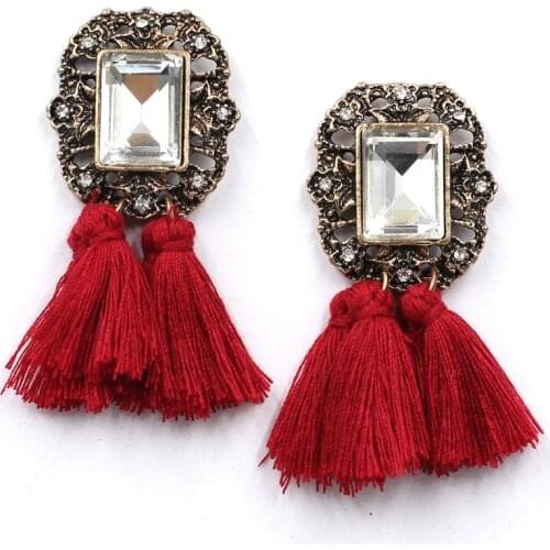 2017 Fashion Jewelry Women Crystal Vintage Tassel Statement Bib Dangle Earrings For Women Jewelry Factory 18 Colors Hot Sale