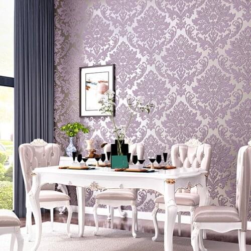European Style 3D Embossed Damask Wallpaper Grey Purple Bedroom Living Room TV Background Floral Pattern Wall Papers Home Decor