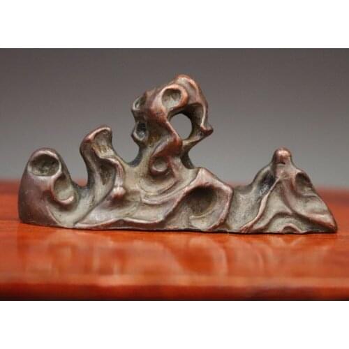 6 CM China red Copper mountain range chain writing brush penholder rack Statue