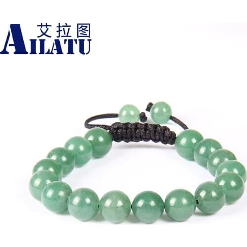 Ailatu 10 Pieces Men Fashion Natural Aventurine Stone Macrame Bracelet