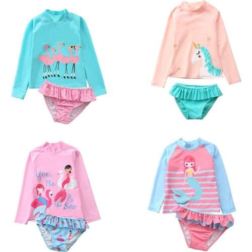 Children Two Pieces Swimsuit Kids Baby Girls Swimwear Boys Long Sleeve Surfing Wear Bathing Suit Baby Sandy Rash Guard 1-12Y