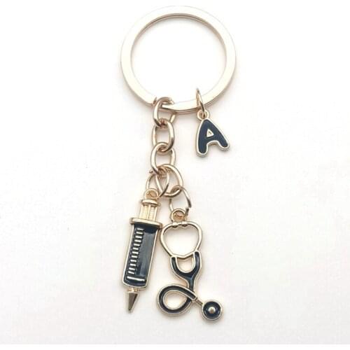 Doctor Medical Tool Golden Letter Key Ring Black Nurse Hat Stethoscope Syringe Key Ring Medical Student Keychain Gift Nurse