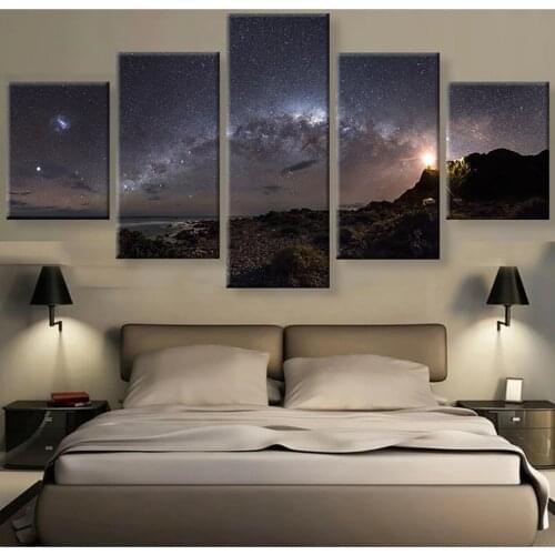 Living Room Home Decor Wall Art Pictures HD Printed 5 Panel Milky Way Galaxy Stars Modern Painting On Canvas Poster Framework