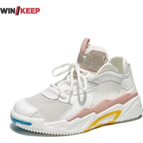 Women Sneakers Shoes Summer Breathable Comfortable Mesh Shoes Luxury Diamonds Running Sport Shoes Female White Jogging Trainers