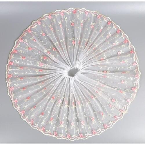 2Y 25cm Pink Flower Lace Fabric Webbing Clothing Accessories Lace Material Handmade For Women Dolls Dress