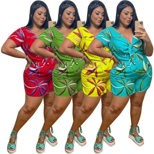 L-4XL women clothing 2021 summer short jumpsuits fashion casual simple printed short sleeve rompers wholesale Dropshipping