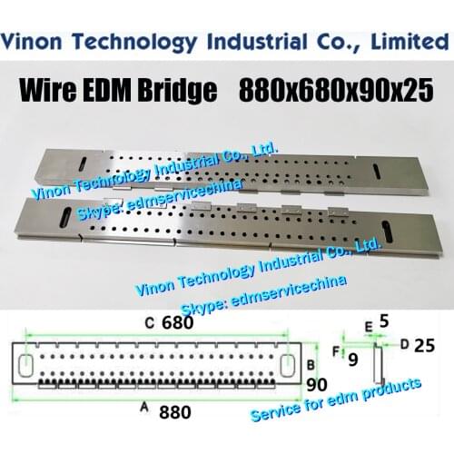 L=880x680x90x25+5mm VS33 Wire EDM Bridge for Wire Cut machine Accutex A7, edm Precision Stainless Ruler for Electrical Discharge