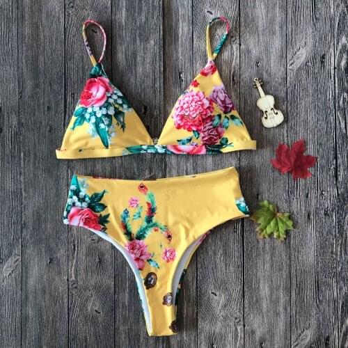 Summer Sexy High Waist Women Bikini Set Swimsuit Print Push-up Swimwear Bathing Suit Beach Wear Biquini