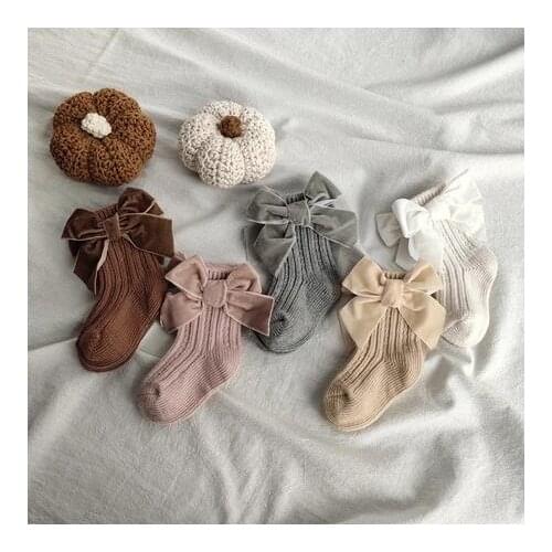Princess Cute Newborn Baby Girls Socks With Velvet Bow-knot Lovely Party Cotton Knitted Socks Kids Toddler Infant Hosiery Socks