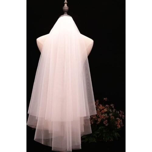 85LB Minimalist Simple 2 Tier Layered Women Girls Short Wedding Veils Ivory White Tulle Bridal Veil Marriage Accessories With