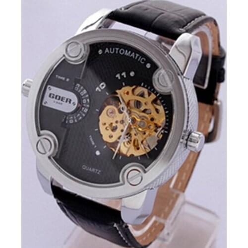 Fashion big watch face leather mechanical watch Automatic watches for men