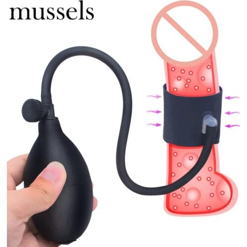 Mussels Male Inflatable Cock Ring Lock Penis Rings Penis Enlargement Trainer Penis Erection Enhancer Adult Sex Toys For Men