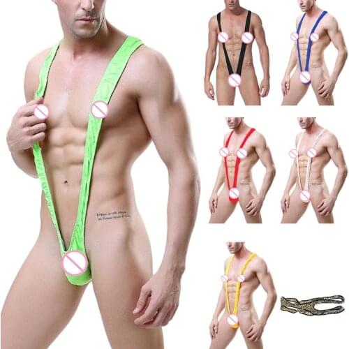 Mens Lingerie Shoulder Straps Mankini One-Piece V Sling Stretch Singlet Bodysuit