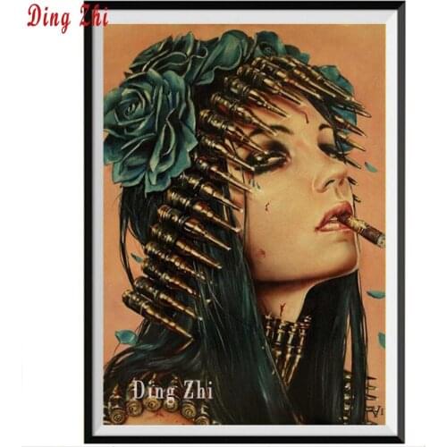 Vintage Style 5D DIY Diamond Painting Sexy Woman Bullet Decor Diamond Embroidery Mosaic Handmade Hobby Portrait Cross Stitch Kit