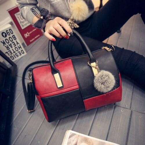2020 New Style Furry Ball Stitching Boston Bag Fashion Zipper Womens Bag Bag New Style Womens Bag Handbag