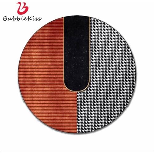 Bubble Kiss Orange Round Carpet Black White Plaid Decor Floor Mat Nordic Style Home Rug Modern Bedroom Living Room Area Foot Pad