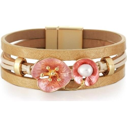 ORNAPEADIA 2021 New Ethnic Leather Bracelet for Women Geometric Crystal Bead Magnetic Buckle Female Bracelet Wholesale Jewelry