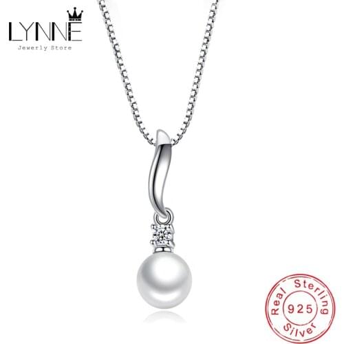 New Fashion 925 Sterling Silver Zircon Pearl Pendant Necklace Fine Rhinestone CZ Drop Necklaces Women Anniversary Jewelry Gift