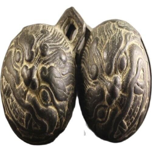 A pair ancient China bronze bell old dragon head bronze bells