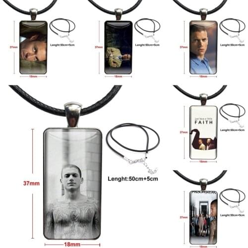 Prison Break For Women Christmas Gift Necklace With Steel Plated Glass Cabochon Choker Long Pendant Rectangle Necklace My