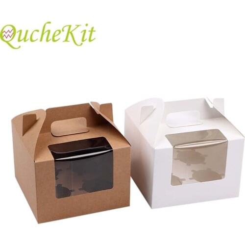 5pcs 4 Cup Portable Kraft Paper Cupcake Box Wedding Favor Gift Box Dessert Cake Box Christmas Candy Food Packaging Organizer