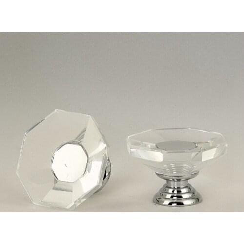 38mm modern simple Octagonal plane clear glass drawer tv cabinet knobs pulls silver chrome kitchen cabinet cupboard door handles