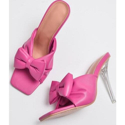 Sexy sandal womens outer wear sandals and slippers with bow square toe fine super high heels large size 42 Europe and America