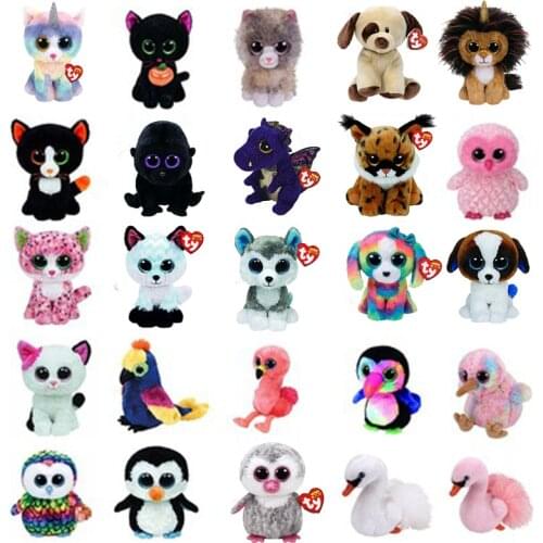 15CMTy Beanie Big Eyes Unicorn Cat Lion Chinchilla Cat Dog Owl Parrot Crow Flamingo Penguin Swan Plushie Doll Toys Gift For Kids
