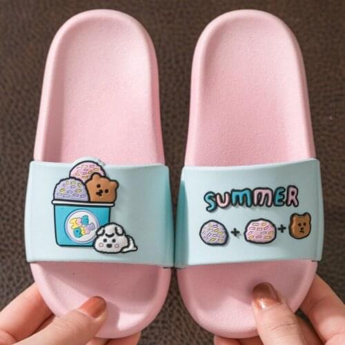 Summer Kids Cartoon Bear Indoor Slippers Toddler Boy Girls Soft Sole Home Slides Bathroom Shoes Flip Flop Children Beach Sandals