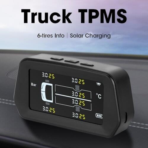 Solar Truck Bus RV TPMS LCD Color Display Tire Tyre Pressure Monitoring System with 6 External Sensors RV Accessories