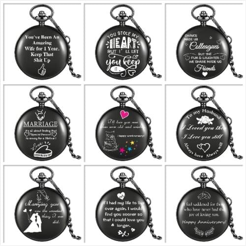 Wedding Anniversary Valentines Day Couples Gifts Memorable Text Customized Printing Quartz Pocket Watch I LOVE YOU Dropshipping