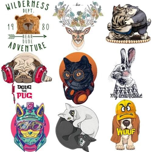 Giraffe Cat Dog Deer Animal Heat Transfer Patches For Clothes Applique Thermo-Sticker On Clothes Iron-on Transfers For Clothing