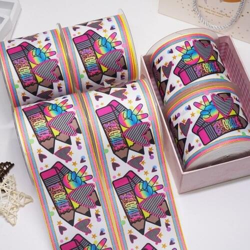 DIY Craft Supplies Cartoon Back To School Printed Grosgrain Satin Ribbon 50 Yards, Planar Resins 30 Pieces. 57442