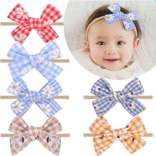 Baby Headband Daisy Newborn Hair Band Plaid Head Wrap For Girls Nylon Hair Accessories Infant Korean Style Headwear Candy Color