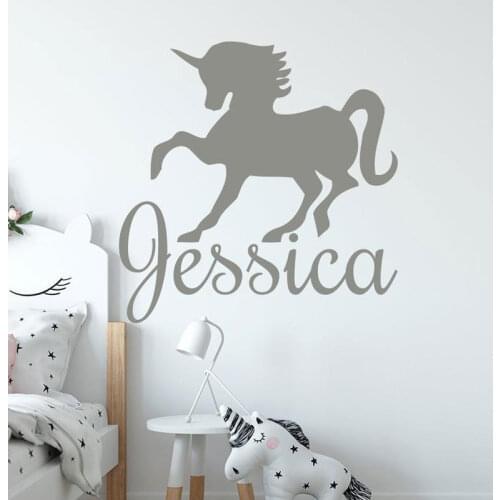 Personalized Name Girls Room Unicorn Wall Sticker Vinyl Home Decor Nursery Bedroom Horse Decals Custom Name Kids Murals NR47