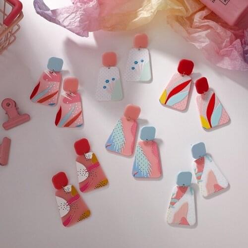 VSnow Stylish Trapezoidal Multicolor Acrylic Pink Dangle Earring for Women Summer Square Plant Acetate Geometric Earring Jewelry