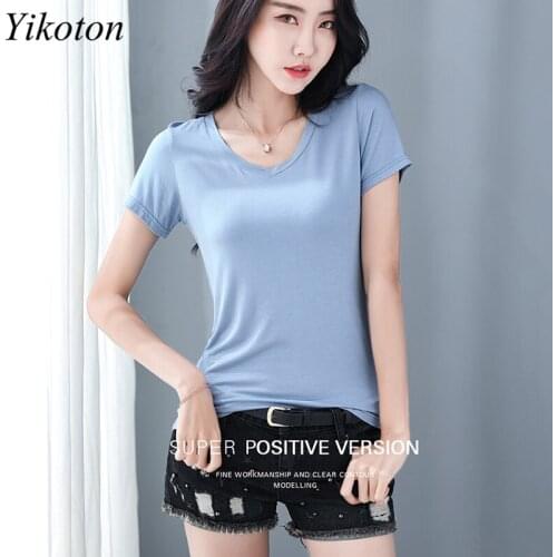 Женские однотонные футболки YIKOTON China At AliExpress