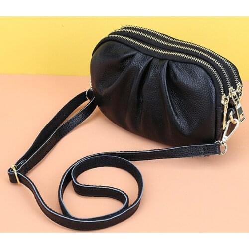 High Quality Women Genuine Leather Messenger Bags Pleated Leather Shoulder Bag Fashion Ladies Crossbody Bags Female Phone Bolsas